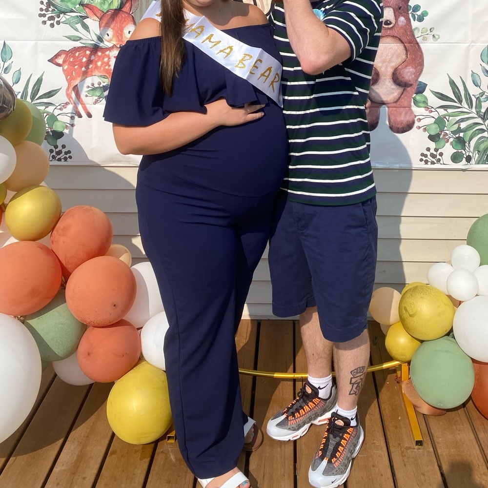My Bump Blue Off Shoulder Maternity Jumpsuit Size XL